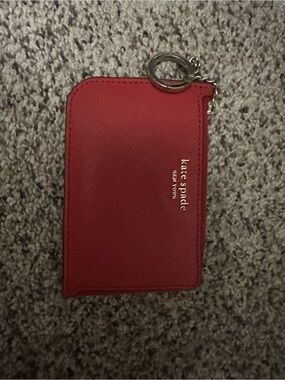 Kate Spade New York Red Saffiano Leather Zip Card Holder Keychain Minimalist